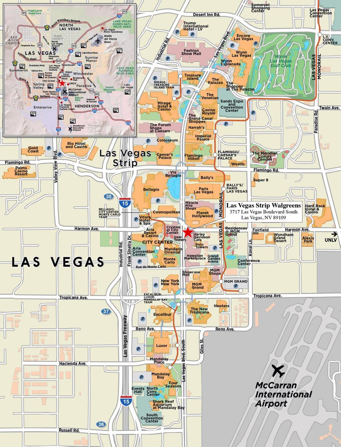 harta e në qendër të qytetit Las Vegas